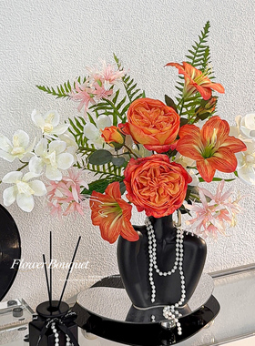 轻奢高端仿真花束装饰摆件玫瑰花手捧花假花餐桌装饰客厅花艺摆设