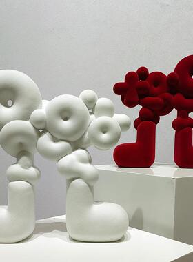 北欧HFN创抽象植绒装抽象艺意术摆件样板饰间儿童房民宿网红软品