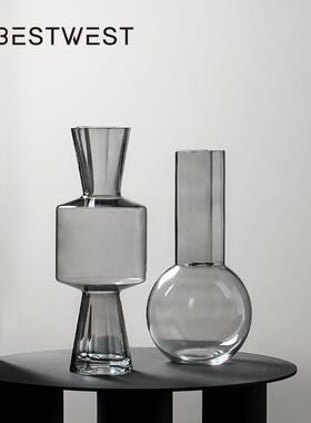 博西家居灰色透明糖果形水培玻璃花瓶家居客厅软装饰品插花器