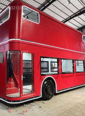 车间现货复古巴士 步行街售英伦双层巴士售卖车 仿真金属铁艺道具