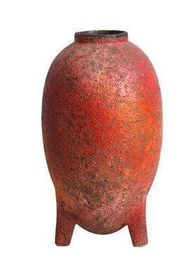 中古风黄色红色陶瓷花摆件级轻奢小众花器客厅餐厅样板房饰品