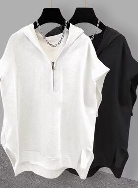 Zipper Design Hooded Sleeveless T-shirt Men's Summer Loose