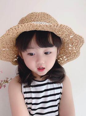 适合去云南旅游的帽子夏天草帽儿童薄款女童沙滩帽男童草编帽女孩