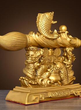 纯黄铜文昌笔摆件鱼跃龙门大笔召财金蟾家居客厅中式装饰桌面送礼