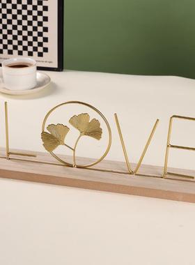 北欧简约创意铁艺银杏叶HOME字母摆件客厅玄关家居装饰品桌面摆设