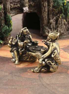 直销新款古玩铜器工艺品迷你古黄铜复古棋逢对手摆件办公室家居摆