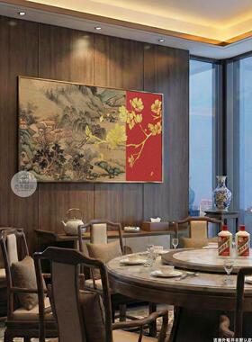 新巨式厅沙客发背景墙装饰画酒店餐厅高档山EDT水风景画幅微喷挂