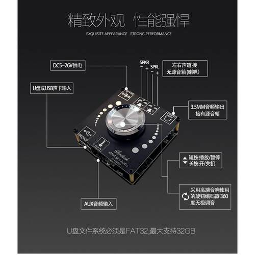XY-AP100H 100W HIFI级立体声蓝牙数字功放板模块TPA3116 欣易 - 图1