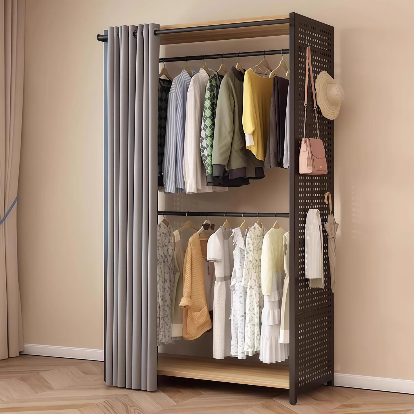 Wardrobe metal perforated board for rental housing, one-piece free assembly, small apartment wardrobe, simple floor-to-ceiling bedroom home use