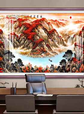 网红鸿运当头客财厅万室里长山水画画靠山城招挂画办公背景国墙装
