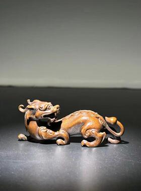 古玩实心螭龙摆件镇纸古董龙型笔架镇尺茶宠家居桌面装饰摆件