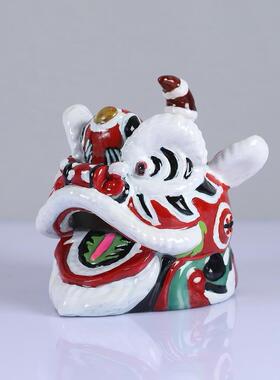 新中式国潮树脂狮子醒狮狮子头像摆件样板间客厅诧寂桌面茶几电视