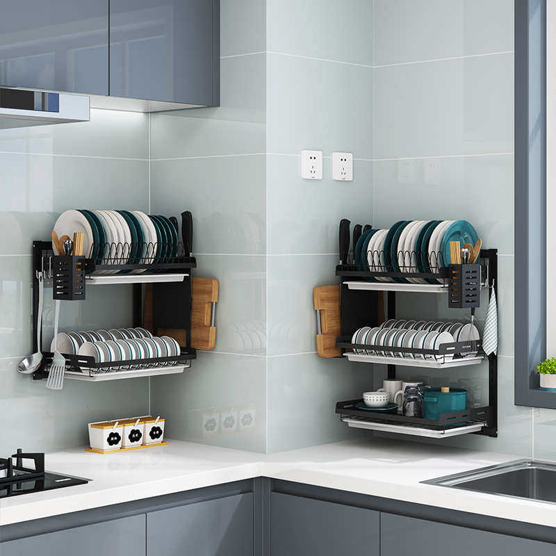 厨房不锈钢卡扣式多层碗碟收纳架壁挂落地台面免打孔沥水碗置物架,淘宝优惠券,粉丝福利购,淘宝优惠卷