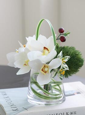 装饰花摆件仿真蕙兰客厅茶几花瓶插花扎束假花轻奢高档摆设
