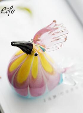 艺术琉璃鹦鹉鸟混彩摆件轻奢手工吹制动物客厅样板间酒店软装装饰
