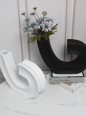 脂现创意抽象音符摆件白黑色代色哑光-树玄关电视柜装饰