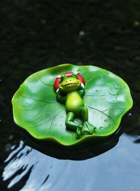 花园装饰摆饰浮水动物彷真青蛙荷叶乌龟鱼塘水池水缸鸭子装饰鳄鱼