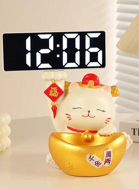 招财猫桌面时钟摆件客厅玄关家居装饰品卧室钟表摆台式摆放式摆设