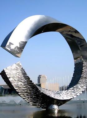 不锈钢雕塑镜面发光月亮圆环鹿金属镂空廊架学校园林广场景观