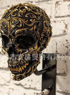 骷髅壁饰摆件摩托车头盔挂饰设计家居庭院摆件树脂工艺品骷髅