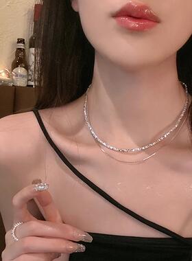 碎银子极项链闪链轻奢小众设计双层细叠细戴X1202锁骨链女高级感