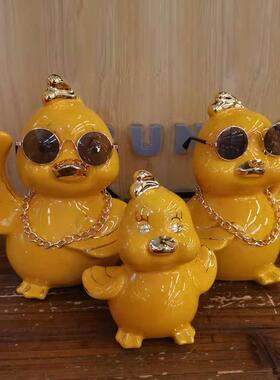 简约全家福小鸭子 陶瓷摆件 上釉描金边动物 瓷器装饰