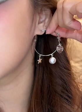 高级感简约冷酷风色属爱心耳环女小众个性百搭圆圈耳饰新0725k