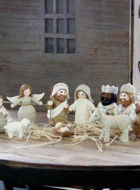 欧式圣诞节马槽人物组合摆件家居客厅橱窗轻奢装饰品聚会拍照道具