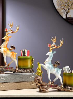 一路高升摆件鹿老板办公室桌面笔筒装饰品领导高档公司开业礼物