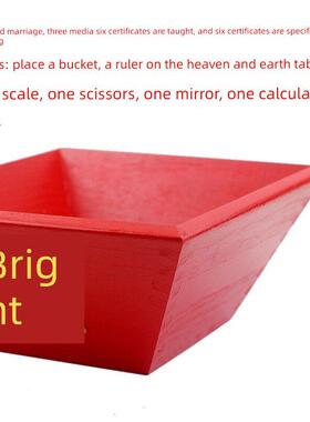 大红色 结婚 米斗 升子 米升 摆件 实木彷古 新中式 四方米斗