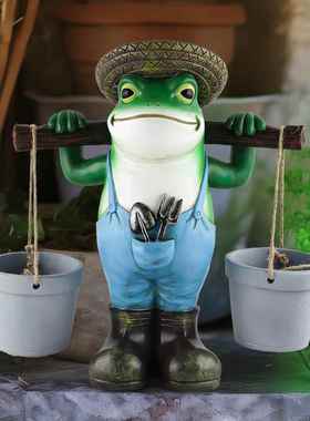 庭新工无品树脂艺品户外院花园摆件挑青桶蛙多肉小花盆田园风