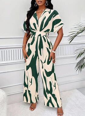 Printed waist wide leg jumpsuit for women 印花阔腿连体衣裤女