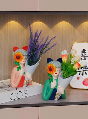 向日葵女孩花束花瓶装饰品客厅酒柜电视柜干花假花装饰乔迁之喜礼