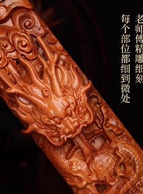 纯桃木剑真品客厅摆件大号一体卧室宝剑挂墙木剑法器九龙剑