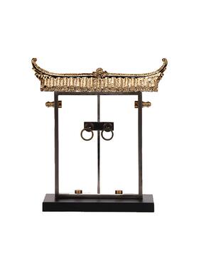 禅意新中式代金抽象金色屋檐件样属板现房售楼处大堂博古架摆657