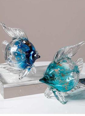 琉璃玻璃亲嘴鱼客厅摆件家居饰品餐桌现代软装玄关酒柜电视柜摆设