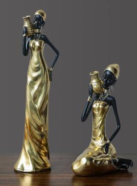 酒柜摆件客厅2025新款复古非洲人物黑人妇女家居装饰客厅酒柜电视