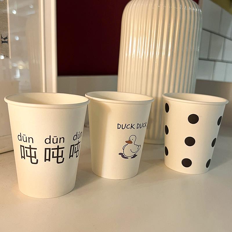 ins风一次性杯子加厚商用办公室卡通图案纸杯家用豆浆杯笑脸水杯 - 图2