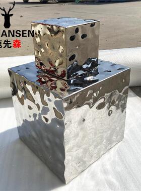 不锈钢块面鹅卵石头雕塑波浪金属镜面茶几座椅底座装饰品摆件现货