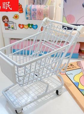 可爱粉色迷你小推车美妆蛋架少女心铁艺购物车收纳盒桌面摆件背景