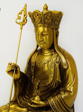 铜地藏王菩萨摆件娑婆三圣佛像黄铜像居家玄关供奉铜器工艺品