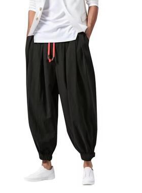 Men's Linen Cotton Harem Pants Casual Loose Fit Baggy
