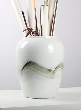 新中国风书房书画卷轴桶摆件样板房茶室禅宗摆件售楼处桌面软摆