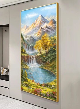 聚盘入户玄关装饰画轻奢走廊过道山水画壁画正对门背有靠山挂画