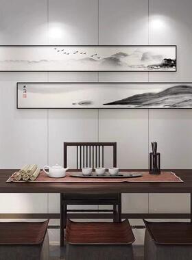 茶室装饰画细长条禅意水墨画新中式客厅沙发背景墙壁画中国风挂画