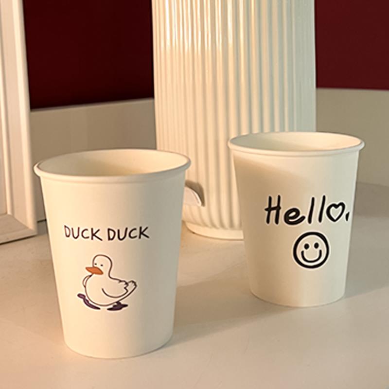 ins风一次性杯子加厚商用办公室卡通图案纸杯家用豆浆杯笑脸水杯 - 图1