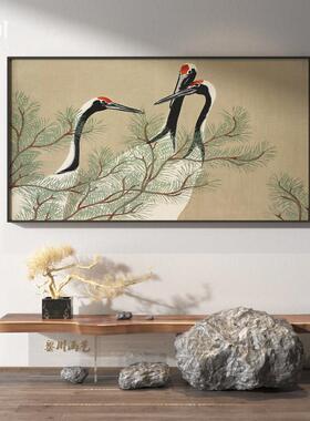 新中式装饰画黄色仙鹤动物禅意客厅书房茶室过道壁画艺术横版挂画