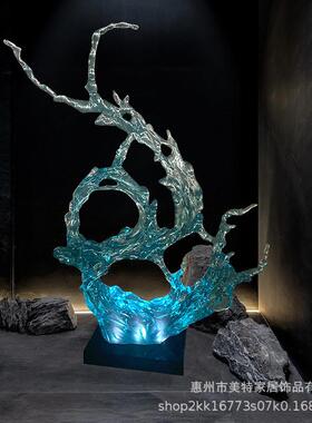 现代轻奢玄关摆件浪花透明雕塑酒店客厅售楼处大型落地装饰艺术品