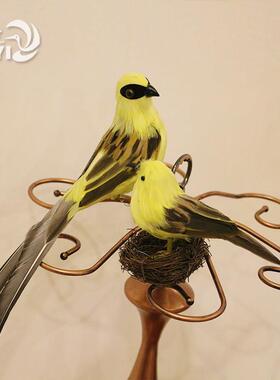 彷真羽毛鸟喜鹊鹦鹉黄鹂鸽子手工艺品树脂道具非活物动物假鸟摆件