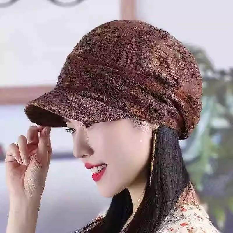 60岁妈妈遮白发头巾女士蕾丝网纱帽奶奶老人防晒遮阳贝雷鸭舌帽子,淘宝优惠券,粉丝福利购,淘宝优惠卷
